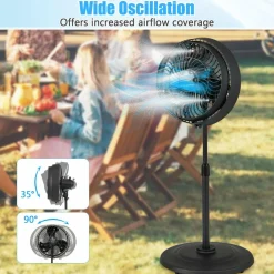 Outdoor Misting Fan, 16-Inch Oscillating Pedestal Fan with Adjustable Height