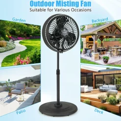 Outdoor Misting Fan, 16-Inch Oscillating Pedestal Fan with Adjustable Height