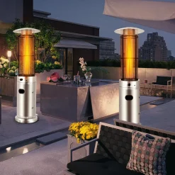 Outdoor Patio Propane Heater with Wheels, 40,000 BTU Freestanding Patio Heater with Quartz Glass Tube