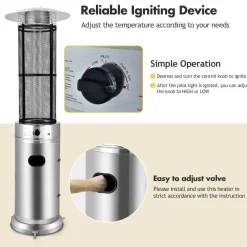 Outdoor Patio Propane Heater with Wheels, 40,000 BTU Freestanding Patio Heater with Quartz Glass Tube