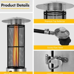 Outdoor Patio Propane Heater with Wheels, 40,000 BTU Freestanding Patio Heater with Quartz Glass Tube