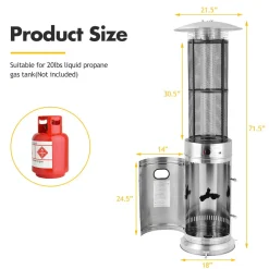 Outdoor Patio Propane Heater with Wheels, 40,000 BTU Freestanding Patio Heater with Quartz Glass Tube