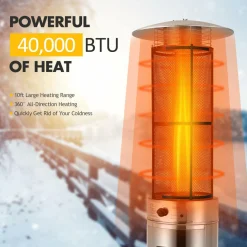 Outdoor Patio Propane Heater with Wheels, 40,000 BTU Freestanding Patio Heater with Quartz Glass Tube