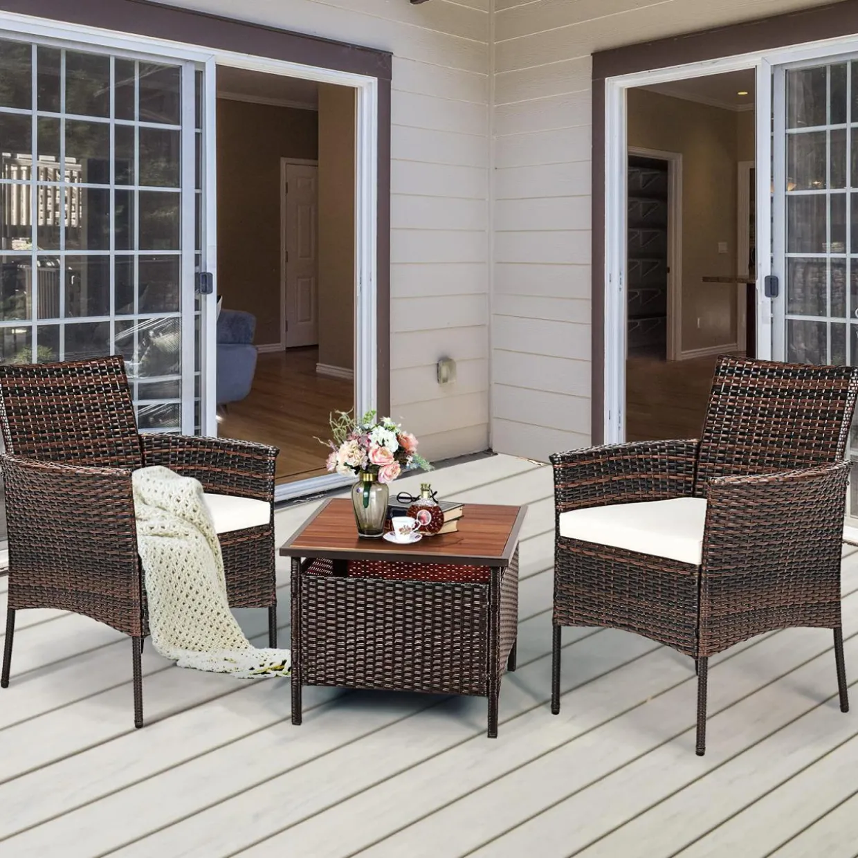 Outdoor PE Rattan Armchairs with Removable Cushions
