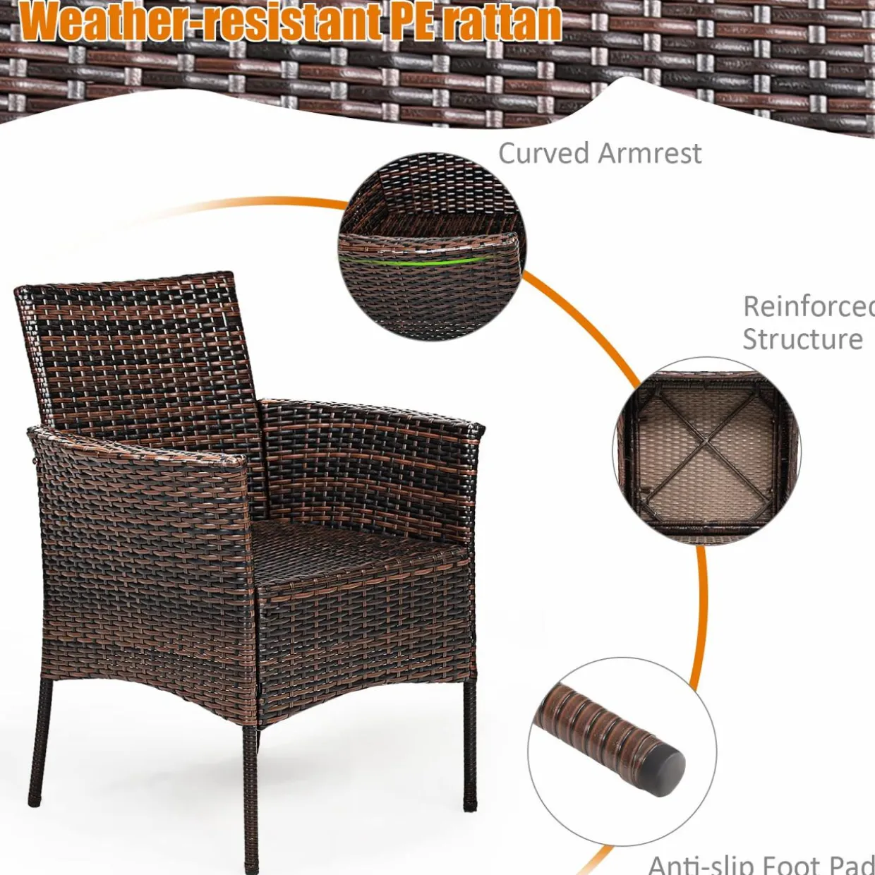Outdoor PE Rattan Armchairs with Removable Cushions