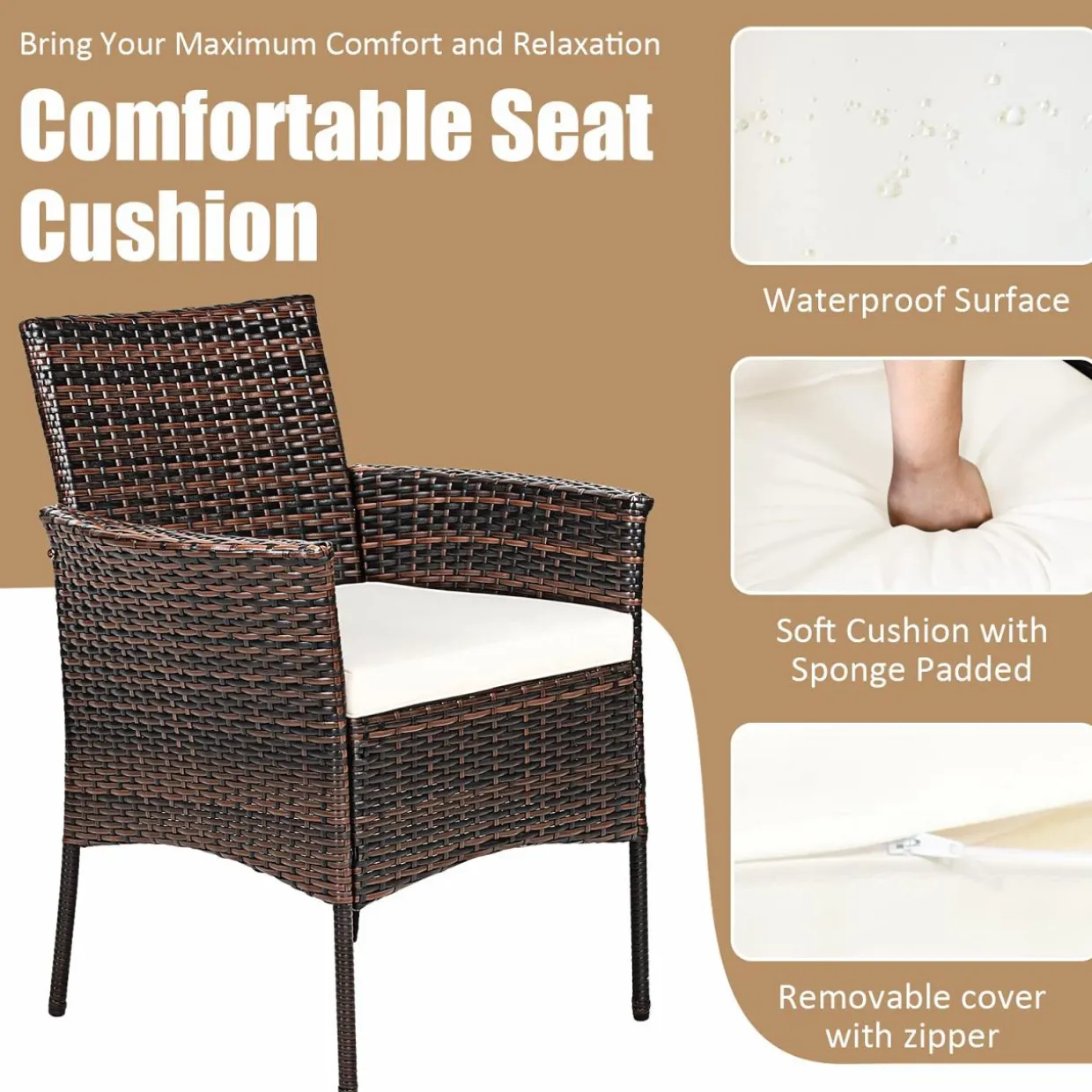 Outdoor PE Rattan Armchairs with Removable Cushions