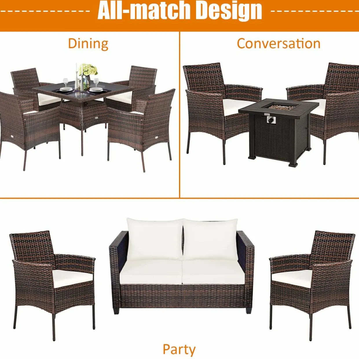 Outdoor PE Rattan Armchairs with Removable Cushions