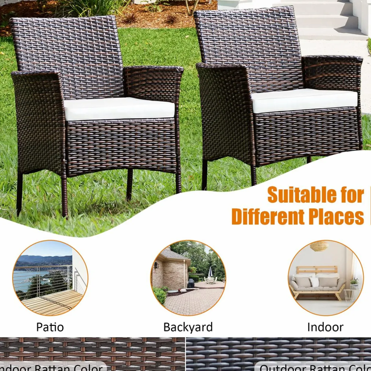 Outdoor PE Rattan Armchairs with Removable Cushions