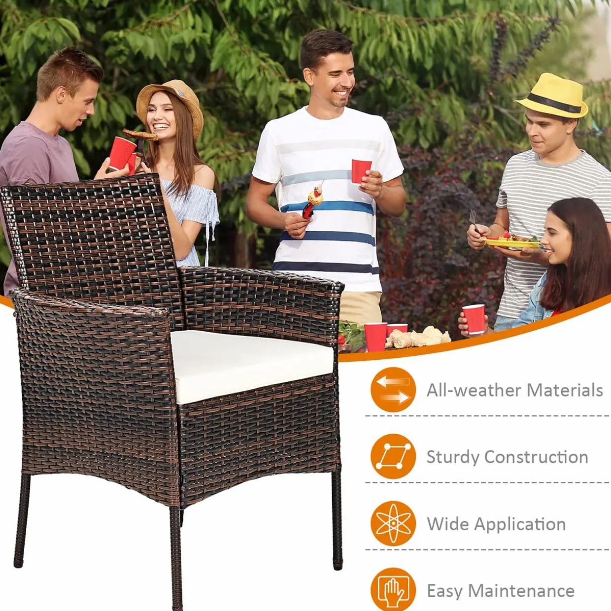 Outdoor PE Rattan Armchairs with Removable Cushions