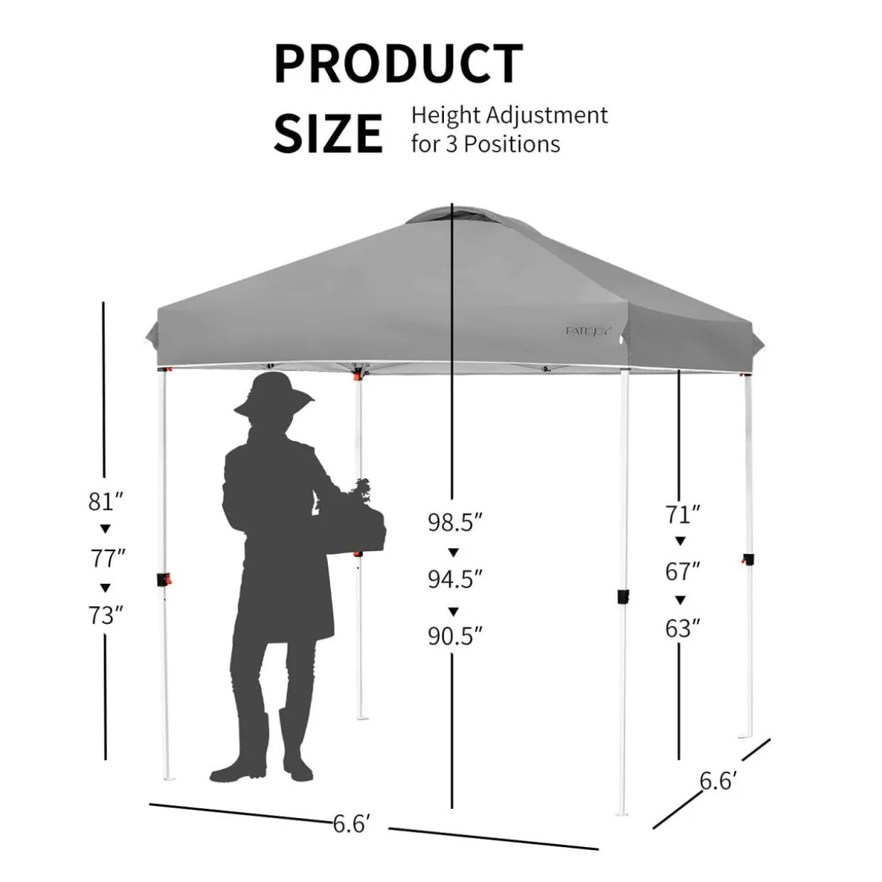 Outdoor Pop-up Canopy Tent, 6.6 x 6.6 FT Height Adjustable Commercial Instant Canopy