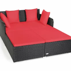Outdoor Rattan Daybed, Sunbed Wicker Furniture w/Spacious Seat