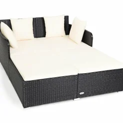 Outdoor Rattan Daybed, Sunbed Wicker Furniture w/Spacious Seat