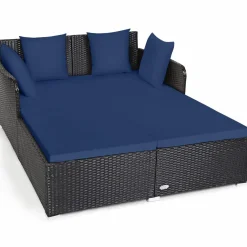Outdoor Rattan Daybed, Sunbed Wicker Furniture w/Spacious Seat