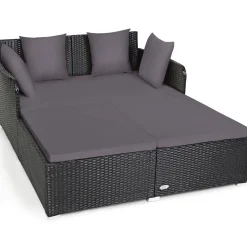 Outdoor Rattan Daybed, Sunbed Wicker Furniture w/Spacious Seat