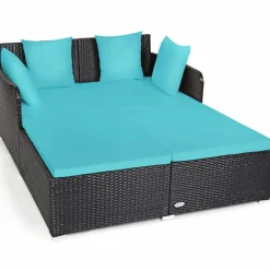 Outdoor Rattan Daybed, Sunbed Wicker Furniture w/Spacious Seat
