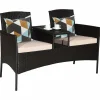 Outdoor Rattan Loveseat, Patio Conversation Set with Cushions & Table
