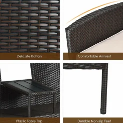 Outdoor Rattan Loveseat, Patio Conversation Set with Cushions & Table