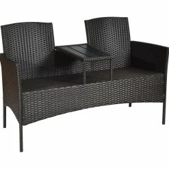 Outdoor Rattan Loveseat, Patio Conversation Set with Cushions & Table