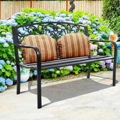 Outdoor Steel Garden Bench Park Bench, 50 Inch Patio Park Bench Chair with Heavy-Duty Steel Frame