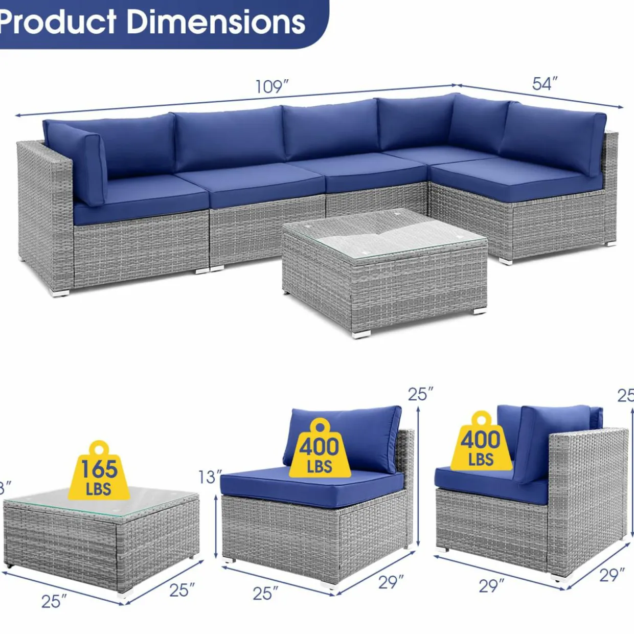 Outdoor Wicker Furniture Set with Tempered Glass Coffee Table, Comfy Seat & Back Cushions