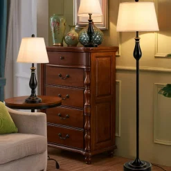 3 Pack Lamp Set, 3-Piece Vintage Style Metal Base 2 Table Lamps and Floor Lamp Set