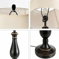 3 Pack Lamp Set, 3-Piece Vintage Style Metal Base 2 Table Lamps and Floor Lamp Set