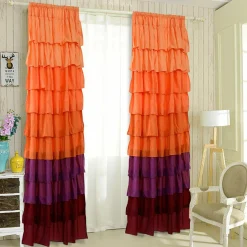 1 Pair Ruffle Sheer Curtains Window Panels Drapes 54'' x 84'' (Orange)