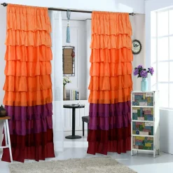 1 Pair Ruffle Sheer Curtains Window Panels Drapes 54'' x 84'' (Orange)
