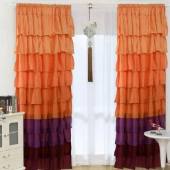 1 Pair Ruffle Sheer Curtains Window Panels Drapes 54'' x 84'' (Orange)
