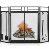 3-Panel Folding Fireplace Screen with Magnetic Hinged Doors, Mesh Cover with Wood Burning Stove Accessories, Black