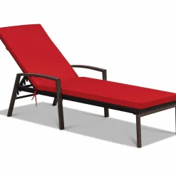 Patio Rattan Lounge Chair, Outdoor Reclining Chaise Louge with Cushion and Armrest
