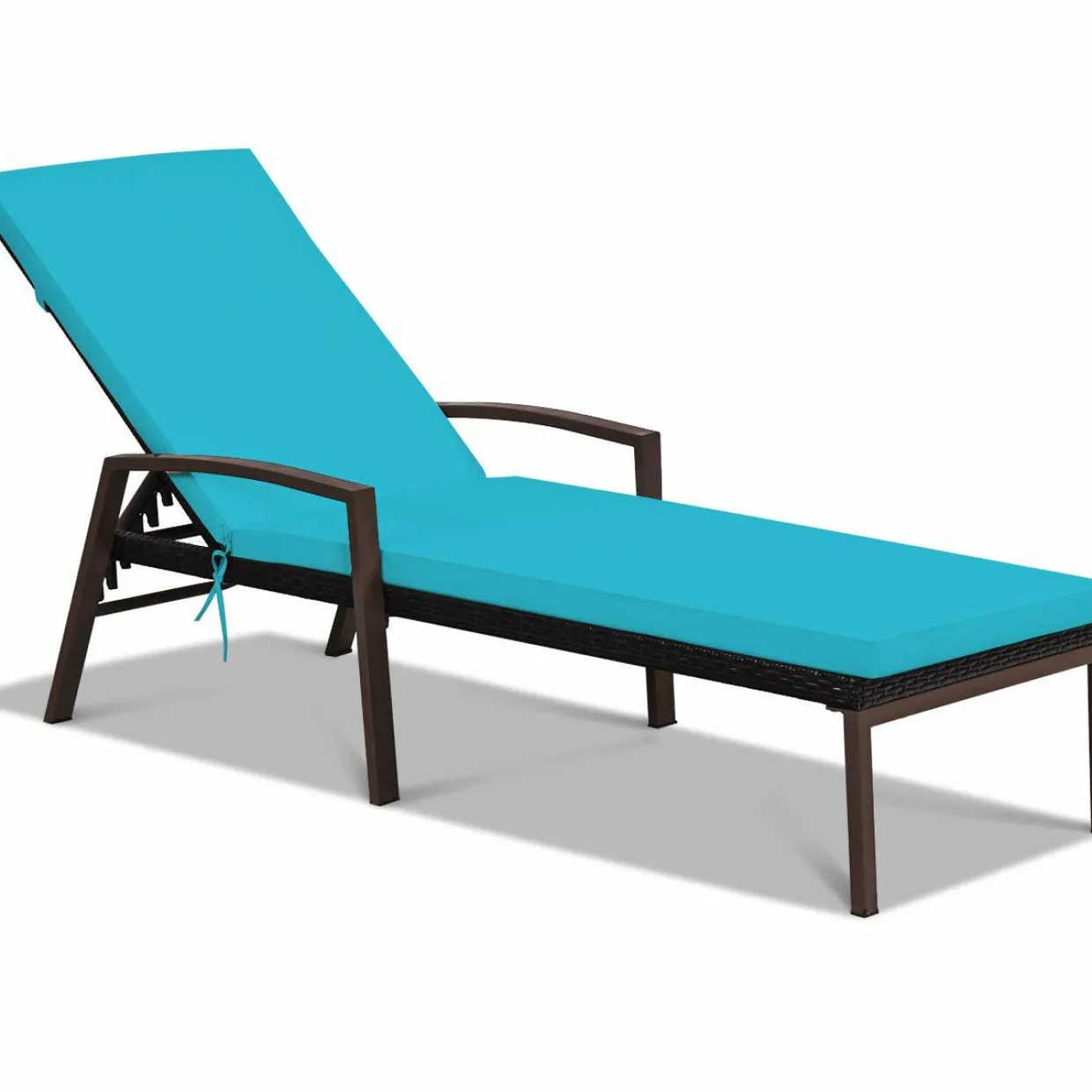 Patio Rattan Lounge Chair, Outdoor Reclining Chaise Louge with Cushion and Armrest