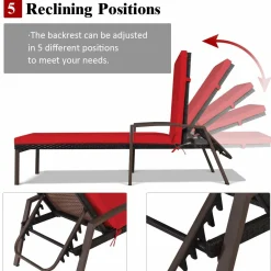Patio Rattan Lounge Chair, Outdoor Reclining Chaise Louge with Cushion and Armrest