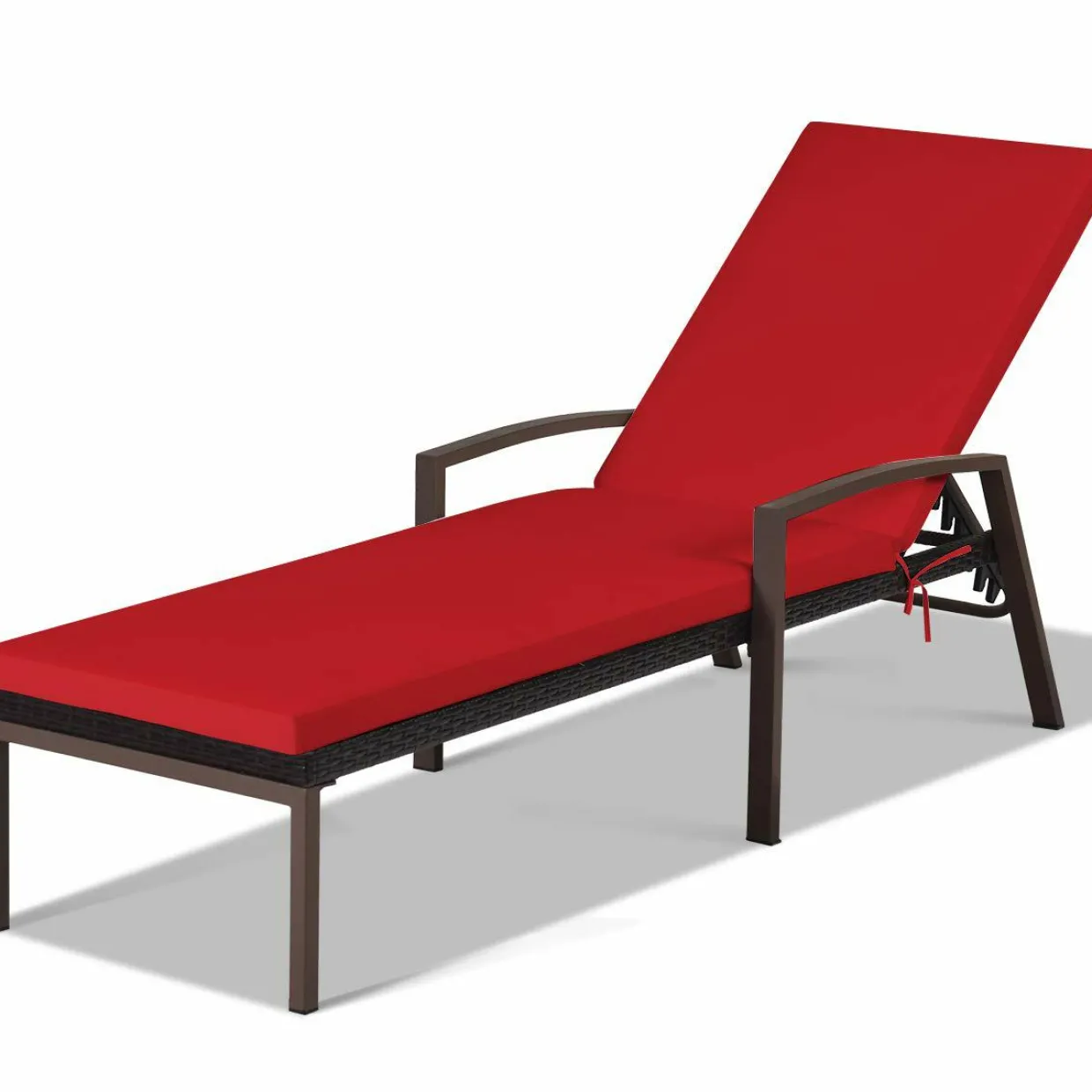 Patio Rattan Lounge Chair, Outdoor Reclining Chaise Louge with Cushion and Armrest