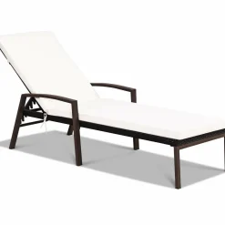 Patio Rattan Lounge Chair, Outdoor Reclining Chaise Louge with Cushion and Armrest