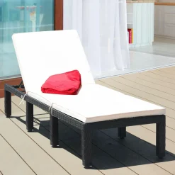 Patio Wicker Lounge Chair, Outdoor Rattan Adjustable Reclining Backrest Lounger Chair