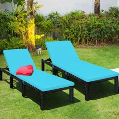 Patio Wicker Lounge Chair, Outdoor Rattan Adjustable Reclining Backrest Lounger Chair