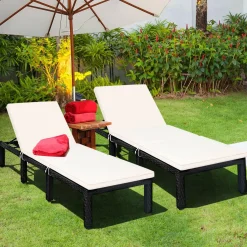 Patio Wicker Lounge Chair, Outdoor Rattan Adjustable Reclining Backrest Lounger Chair