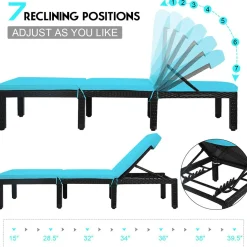 Patio Wicker Lounge Chair, Outdoor Rattan Adjustable Reclining Backrest Lounger Chair
