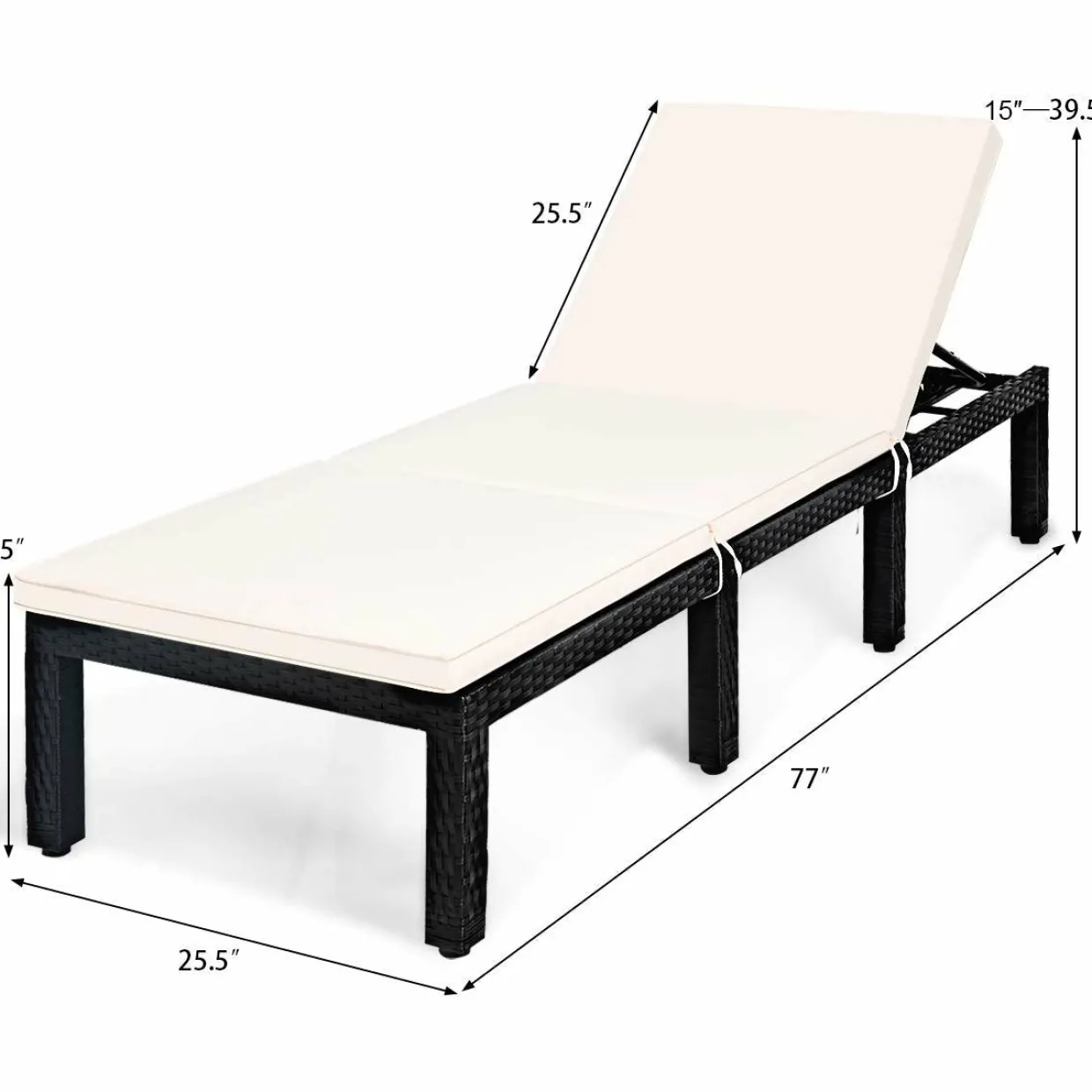 Patio Wicker Lounge Chair, Outdoor Rattan Adjustable Reclining Backrest Lounger Chair