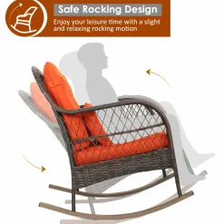 Patio Wicker Rocking Chair, Outdoor PE Rattan Rocker with Seat and Back Cushion