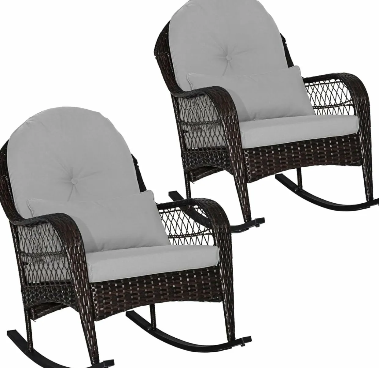 Patio Wicker Rocking Chair, Outdoor PE Rattan Rocker with Seat and Back Cushion