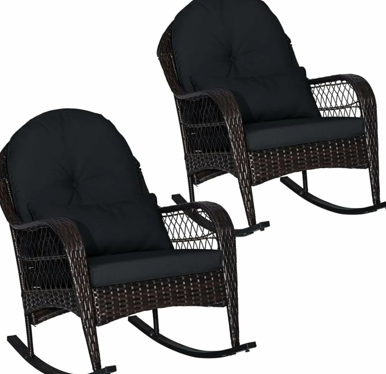 Patio Wicker Rocking Chair, Outdoor PE Rattan Rocker with Seat and Back Cushion