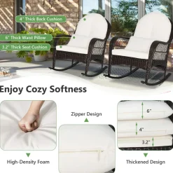 Patio Wicker Rocking Chair, Outdoor PE Rattan Rocker with Seat and Back Cushion