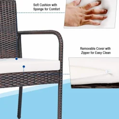PATIOJOY Outdoor Patio Wicker Chairs Set of 4, with Heavy Duty Steel Frame and Soft Cushions (Brown)