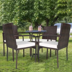PATIOJOY Outdoor Patio Wicker Chairs Set of 4, with Heavy Duty Steel Frame and Soft Cushions (Brown)