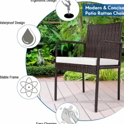 PATIOJOY Outdoor Patio Wicker Chairs Set of 4, with Heavy Duty Steel Frame and Soft Cushions (Brown)