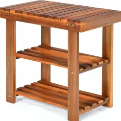 PATIOJOY Shoe Rack Bench, 3-Tier Shoe Organizer, Storage Shelf & Seat, Made of Sturdy Acacia Wood