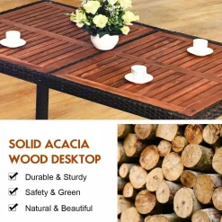 7 PCS Outdoor Patio Dining Set, Garden Dining Set w/Acacia Wood Table Top