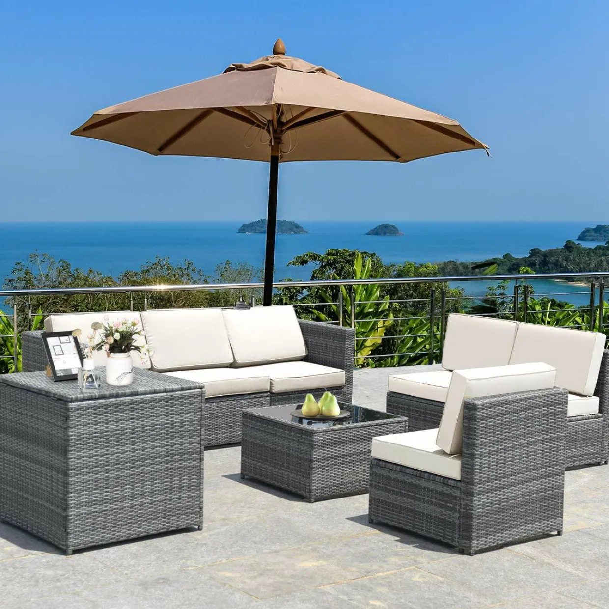8 PCS Outdoor Patio Furniture Set, Rattan Wicker Sofa Set